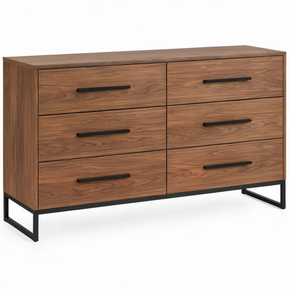 Ladekast met 6 laden, 160 x 45 x 85 cm, walnootbruin en zwart