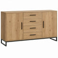 Dressoir met 2 deuren en 4 laden, 160 x 40 x 90 cm, naturel eiken en zwart