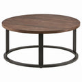 Ronde tafel met walnootfineer en stalen onderstel, donkerbruin/zwart, Ø 80 x 45 cm