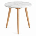 Ronde bijzettafel met marmerlook MDF-blad en rubberhouten poten, Ø 60 x 50 cm, Wit/Grijs/Naturel