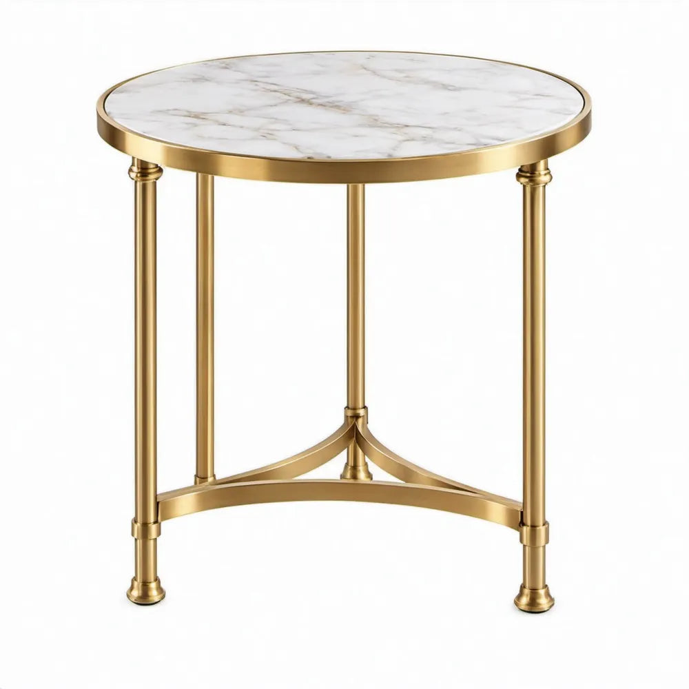 Ronde bijzettafel 60 x 60 cm met marmerlook in wit en goud