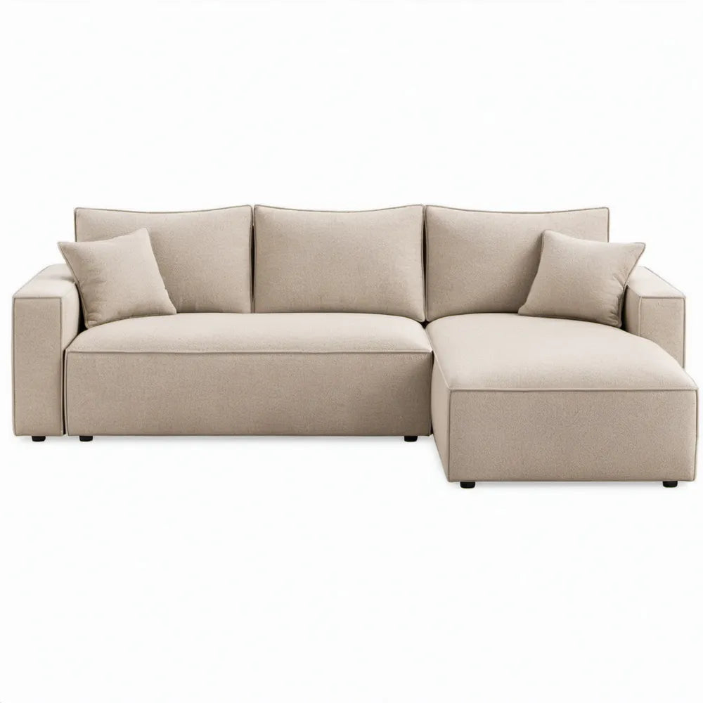 Beige hoekbank met chaise longue rechts, 250 x 160 x 85 cm