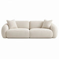 Crèmekleurige gebogen 2-zitsbank van bouclé polyester met 2 kussens, 220 x 95 x 75 cm