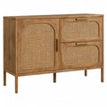 Dressoirkast van massief teakhout en rotan met 1 deur en 2 lades, 100 x 40 x 85 cm, naturelbruin