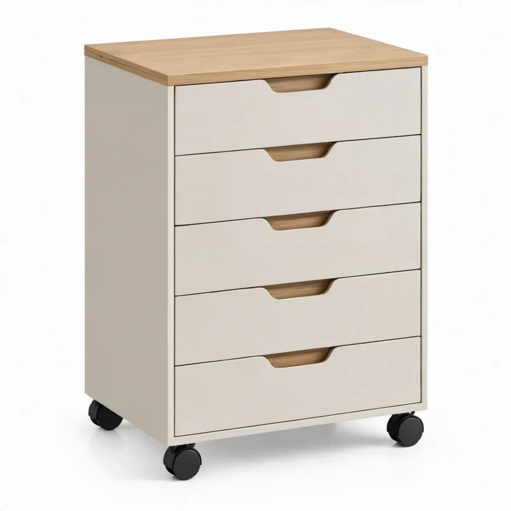 Ladeblok met 5 laden en wielen, 40 x 40 x 65 cm, wit/naturel
