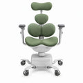 Ergonomische stoel met verstelbare hoofdsteun en armleuningen, groen/wit/donkergrijs, 62 x 62 x 112-128 cm