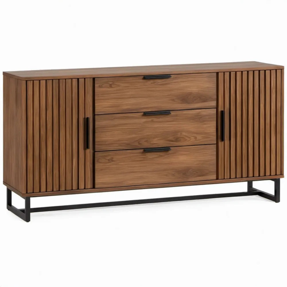 Dressoir met 2 deuren en 3 laden, 160 × 40 × 80 cm, walnootbruin/zwart
