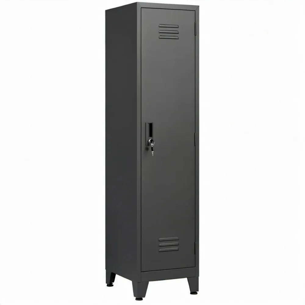 Stalen locker met cilinderslot, zwart, 38 x 45 x 180 cm