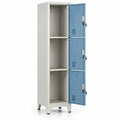 Stalen locker met 3 afsluitbare vakken, 180 x 38 x 45 cm, lichtgrijs/blauw