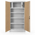 Afsluitbare kast met 2 deuren en 4 verstelbare legplanken, 91,4 x 40 x 195 cm, licht eiken/lichtgrijs
