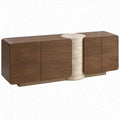 Dressoir met 4 deuren, 180 x 45 x 75 cm, walnootbruin en beige, walnootfineer en travertijn